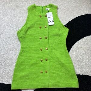 ZARA Neon Green Textured Weave
Tweed Dress